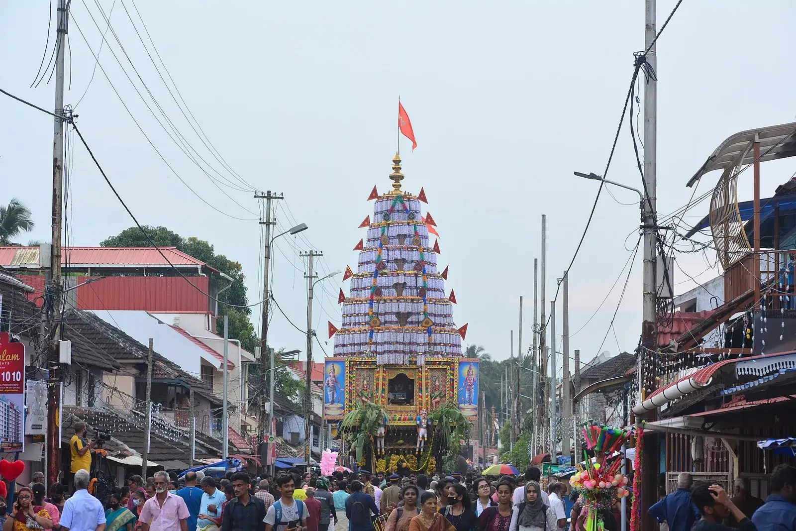 A temple chariot pulled through the street at Kalpathy during Ratholsavam